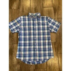 Izod Men's Short Sleeve Dress Shirt Blue, Pink, Teal Plaid Cotton Blend Size XL